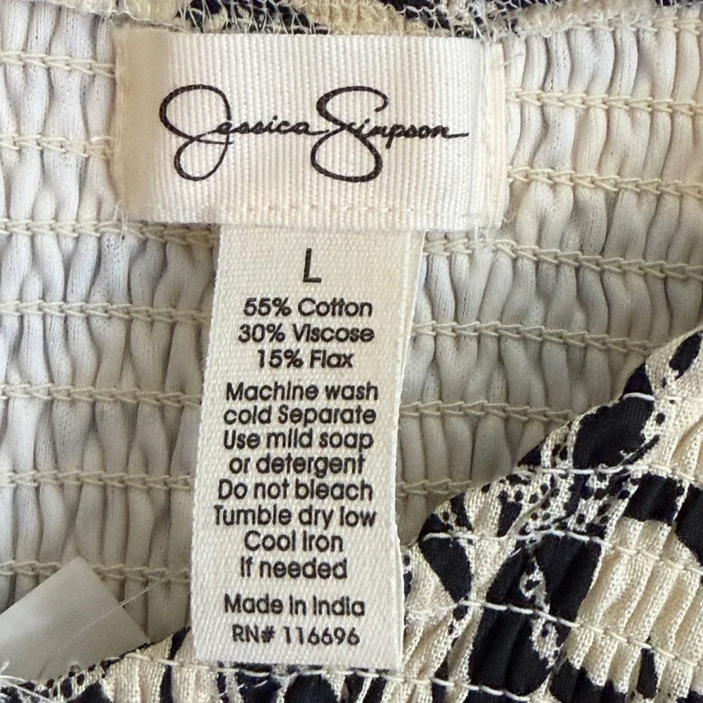 Jessica Simpson Dress Women L Black Leaf Print Smocked Waist Cutout NEW - Picture 8 of 11